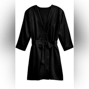 Wedding Star black satin bridesmaid robe in small/medium
